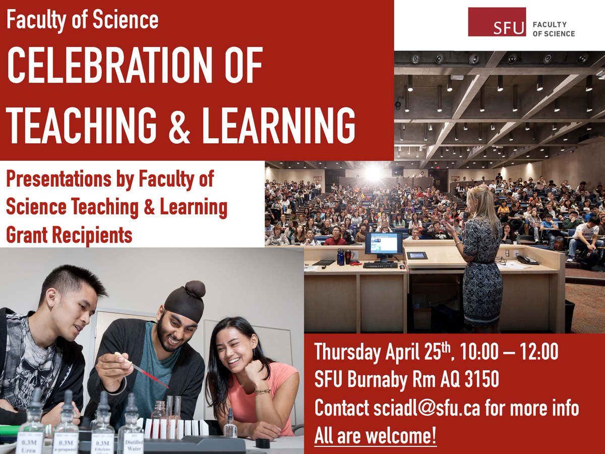 Join us next Thursday for a Celebration of Teaching and Learning! Faculty of Science instructors will share the results from innovative projects to improve teaching and learning in undergraduate classes. ow.ly/IIMX50RhJh6