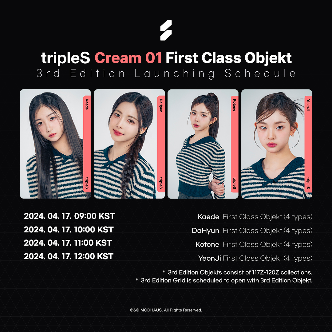 tripleS Cream01 First Class Objekt 3rd Edition Day3 Schedule Check out in <COSMO : the Gate> bit.ly/3xBbXpm #tripleS #트리플에스