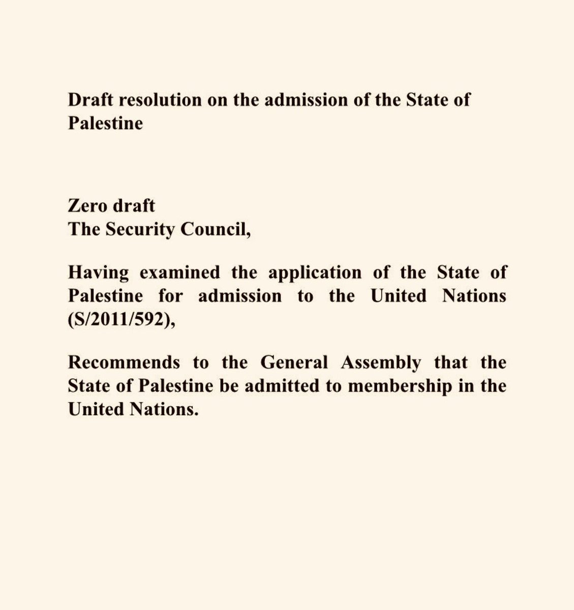 Draft resolution on the State of Palestine membership to the United Nations put in blue by @AlgeriaUN on behalf of the Arab Group 🇵🇸🇺🇳