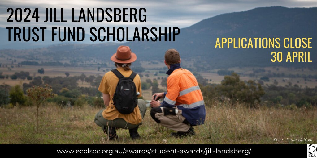 Have you submitted your nomination for the 2024 Jill Landsberg Trust Fund Scholarship yet? TWO WEEKS LEFT! This $6000 grant supports the field-based research of a postgraduate student working in applied ecology. ecolsoc.org.au/awards/student… 📷️: Sarah Wahjudi