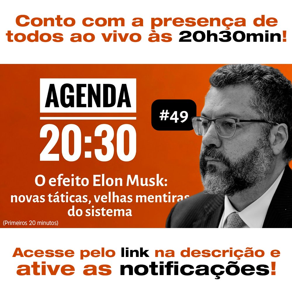 Estou analisando ao vivo os conflitos que estão ocorrendo no Brasil e no Mundo. Conto com a sua presença no programa Agenda 20:30: youtube.com/watch?v=uMeaEq… O efeito Elon Musk: novas táticas, velhas mentiras do sistema Atitudes de jornalistas, políticos, da mídia, do STF, do