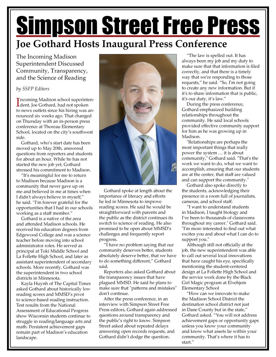 Joe Gothard meets the Madison press. SSFP has the full story, read it here or online:

simpsonstreetfreepress.org/news/Gothard-P…

#NeverHandInYourFirstDraft #AcademicAchievement