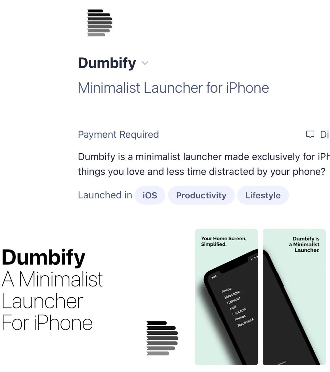 agburkholder's tweet photo. Dumbify is going live on ProductHunt tomorrow!

https://t.co/vlm5b9DNDJ

#dumbify #buildinpublic #ios #producthunt #app #minimalist https://t.co/IH8b2aVwdG