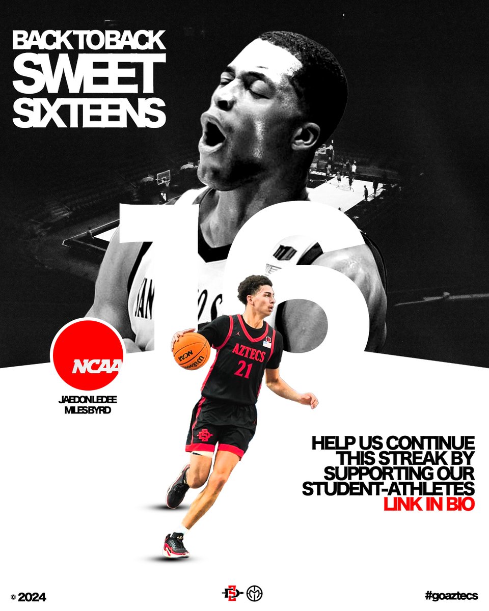 Double the thrill, double the victory! San Diego State has reached the Sweet Sixteen on back to back years🔥Help us fuel this momentum and join us in supporting our incredible student athletes. Check out the link in our bio to be a part of our journey to greatness❤️ #mesa #nil