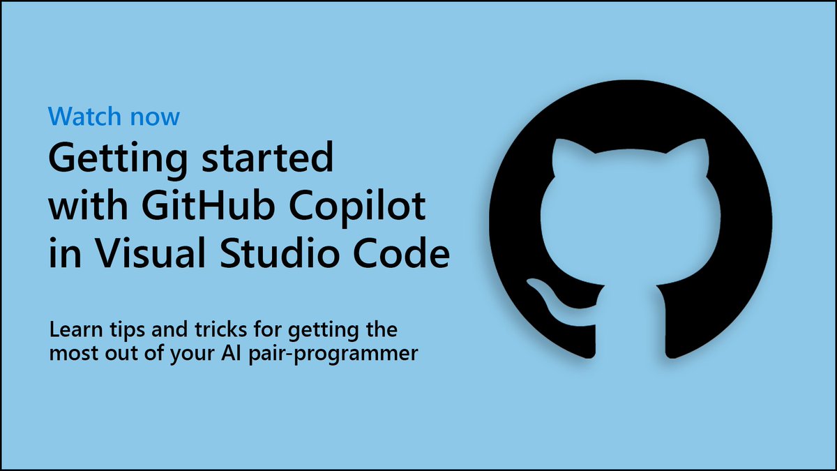 Get started with @GitHub Copilot in #VSCode. Watch intro videos to learn the basics of #Copilot, delve into prompt engineering, and discover tips and tricks for getting the most out of this AI pair-programmer. msft.it/6013cfg6V