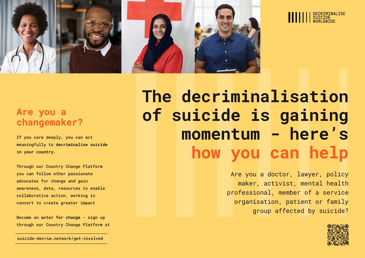 Do you live in a country where suicide is a crime? Whether you're in healthcare, politics, crisis support, the law, or just believe in compassion, join us. Let's change the law and save lives together. 
Help Here: suicide-decrim.network

#DecriminaliseSuicideWorldwide