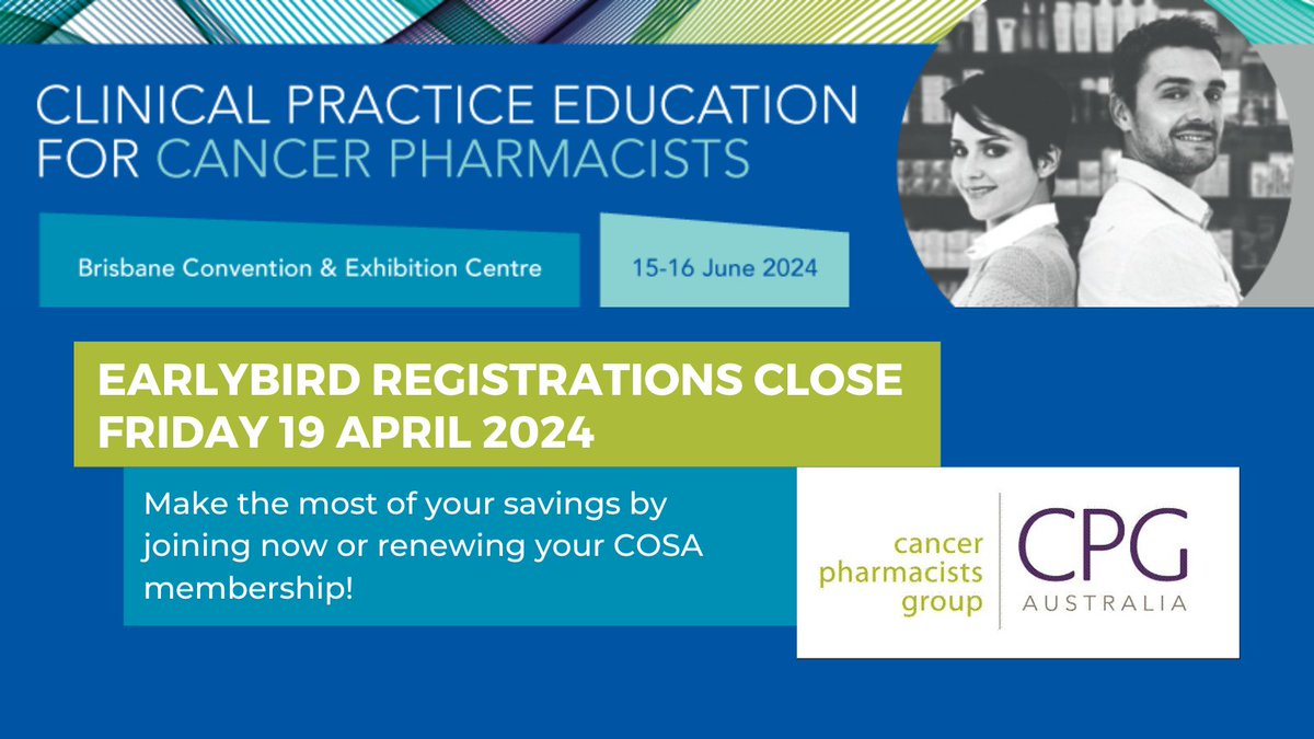 Earlybird registration for the 2024 COSA CPG Education Course closes Friday 19 April 2024. Register today and save – not a COSA member? Join COSA and make further savings! bit.ly/3aNqaSr
