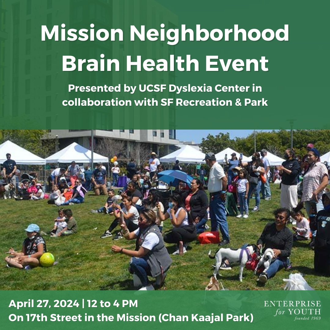 Join us next week in Chan Kaal Park to celebrate diverse learning, healthy aging, and Climate Week! @UCSF Dyslexia Center in collaboration with @RecParkSF is hosting a Mission Neighborhood Brain Health Event and the community is invited! 🧠 RSVP here: ow.ly/tKLk50Rhwam