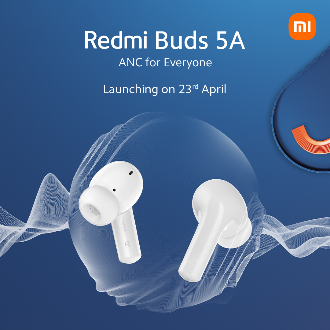 Introducing the #RedmiBuds5A with Active Noise Cancellation! Say goodbye to distractions and hello to pure, uninterrupted sound. Launching on 23rd April with #SmarterLiving2024. Get notified: bit.ly/RedmiBuds5A