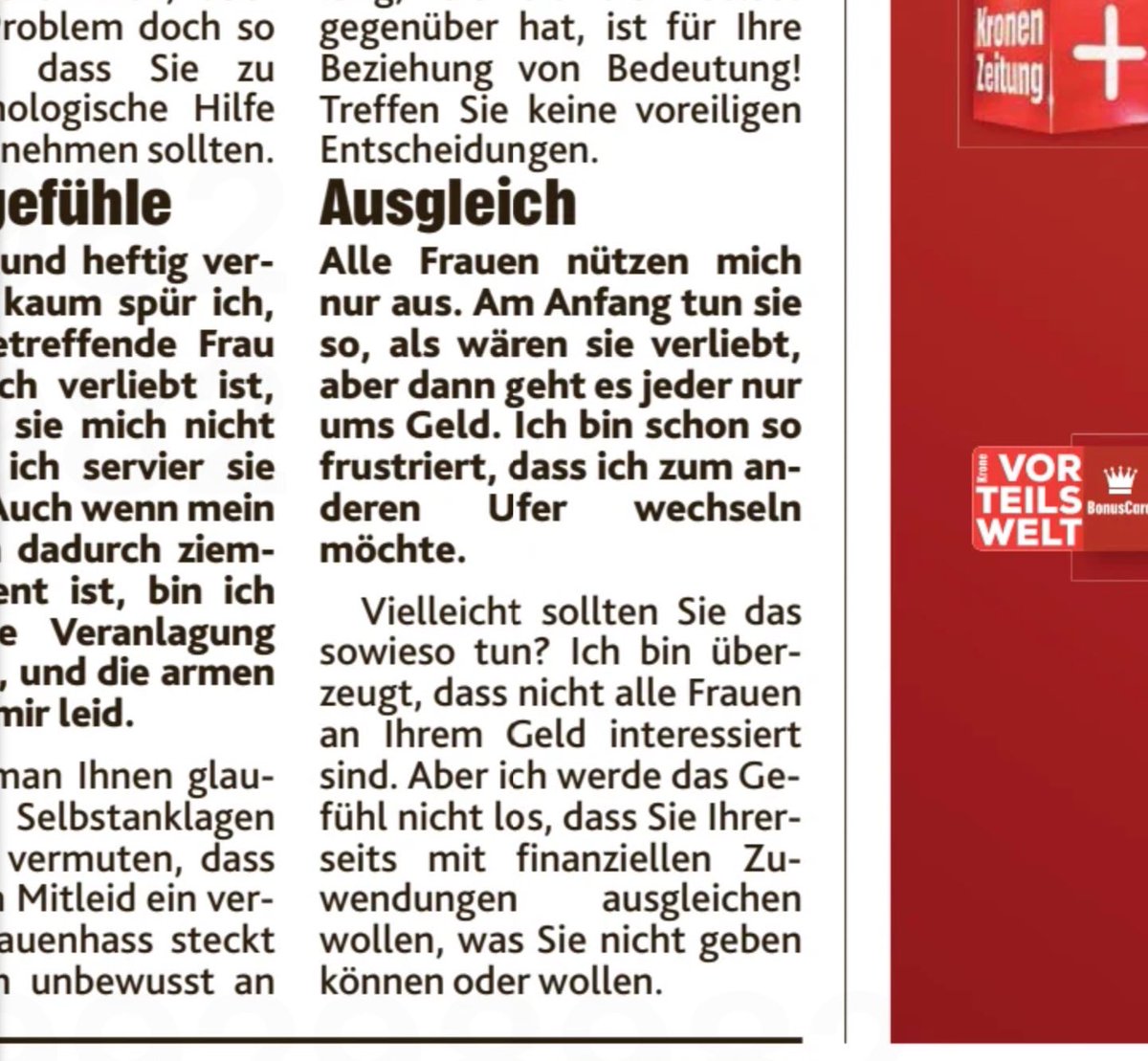 Die Liebestipps in der Krone werden auch immer wilder