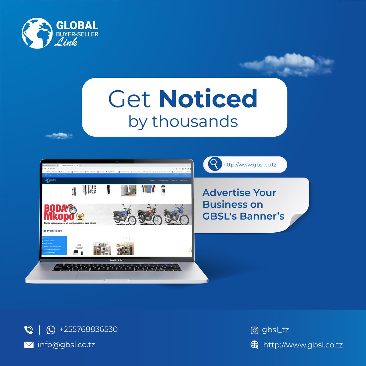 gbsl_tz's tweet photo. Advertise your business to thousands by featuring on GBSL's banners. Get noticed and reach a wider audience with our prominent advertising space. Elevate your brand visibility and attract more customers through our effective banner placements.

#DreamBusiness #OnlineStoreSuccess https://t.co/Ke8escyiav