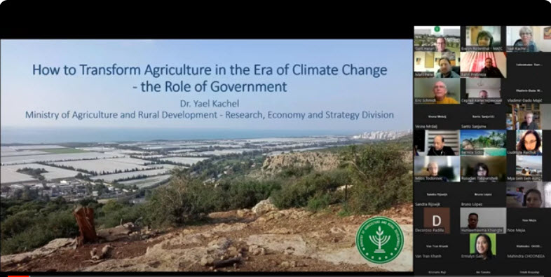 Participants from 38 countries attended the 2nd online session of @MASHAVisrael & @AgricultureGov Climate Change series with Dr Yael Kachel & Marc Perel, who shared challenges & achievements of the professional team leading Israel's agricultural sector climate change preparedness