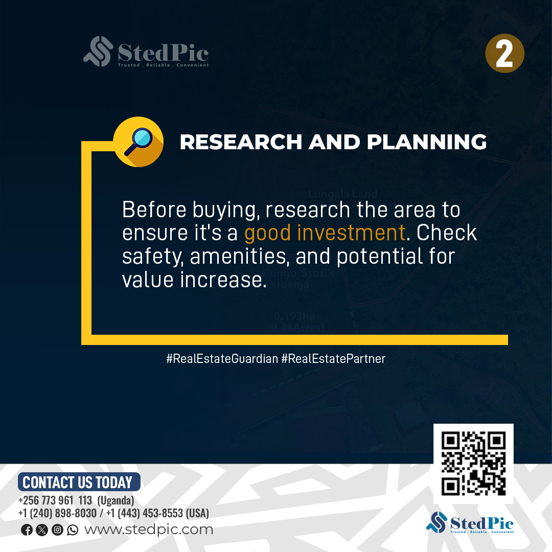 Stedpicug256's tweet photo. 🔍 Planning and Research: Make sure it's a wise investment before purchasing land in Uganda by doing extensive research on the location. Take into account elements like amenities, safety, and prospective value growth. https://t.co/uEkvKl3xsN