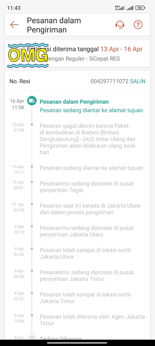 dnsftr_'s tweet photo. Monmaap nih @sicepat_ekspres ini kenapa lama banget datengnya yaaa? 😭 https://t.co/VGYSKHplGi