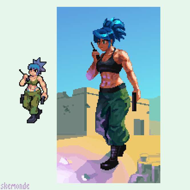 Leona Heidern in my style and in my evil style 😎
#Pixelart #ドット絵