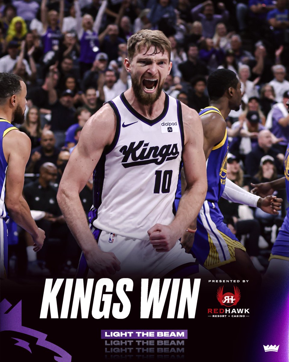 FINAL: Kings vanquish the Warriors, 118-94. 👑 Keegan Murray: 32 PTS, 9 REB 👑 De’Aaron Fox: 24 PTS, 6 AST 👑 Domantas Sabonis: 16 PTS, 12 REB 👑 Harrison Barnes: 17 PTS, 4 REB Kings Win presented by @redhawkcasino