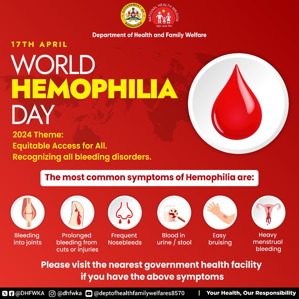 On #WorldHemophiliaDay, let's raise awareness and support for those living with bleeding disorders. Together, let's advocate for equitable access to treatment and improve the quality of life for all. #WHD2024 #Hemophilia #BleedingDisorders