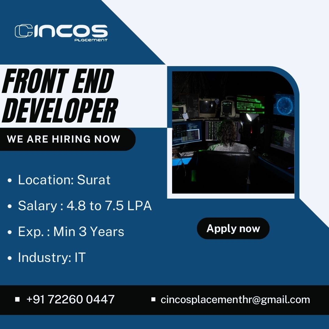 Seeking a Front End Developer to join our team with IT Job Placement in Surat. Apply now! 

Contact Us
Phone: +91 72260 04473 

#FrontEndDeveloper #SuratJobs #CodeCrafting #JobBoard #TopITPlacementAgencyInSurat #TopITPlacementCompanyInSurat