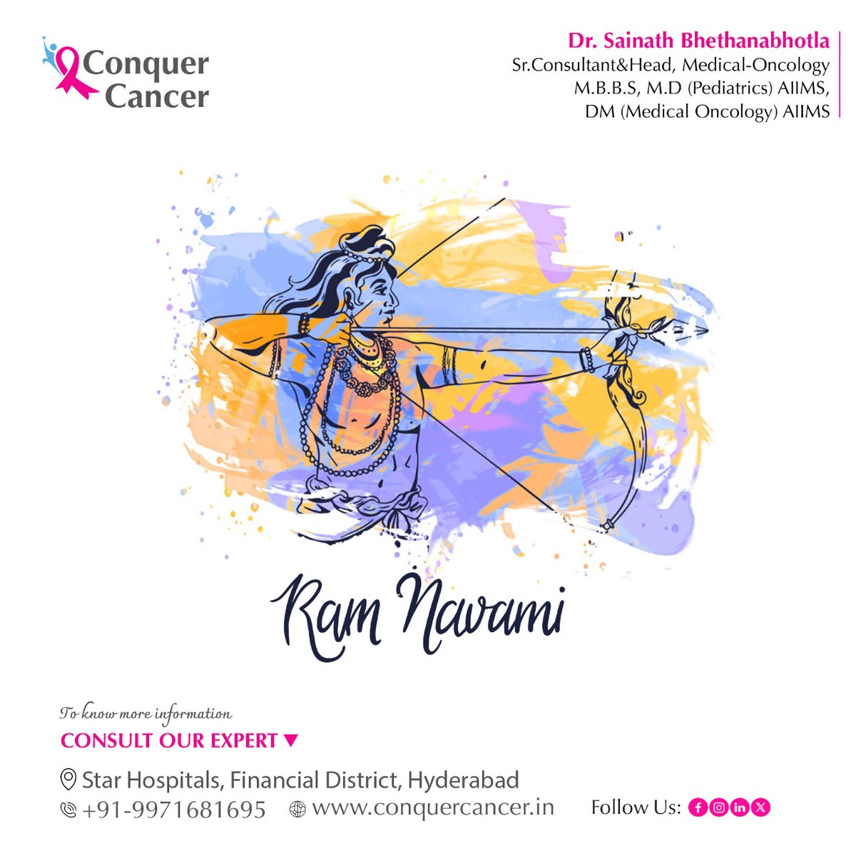 🌟 Happy Sri Rama Navami! 🏹✨ Let's conquer cancer with the same courage and determination that Lord Rama showed in conquering evil. Together, we can overcome any obstacle. 🌺🙏
#HopefulHeart #WarriorsAgainstCancer #believeinmiracles