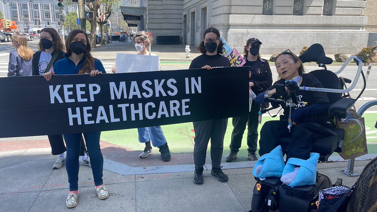 Since the audio wasn't very loud at the protest, here are my full remarks at the @sdaction1 action in front of @SF_DPH today demanding they keep their mask requirement for personnel healthcare settings disabilityvisibilityproject.com/2024/04/16/kee… #KeepMasksInHealthcare