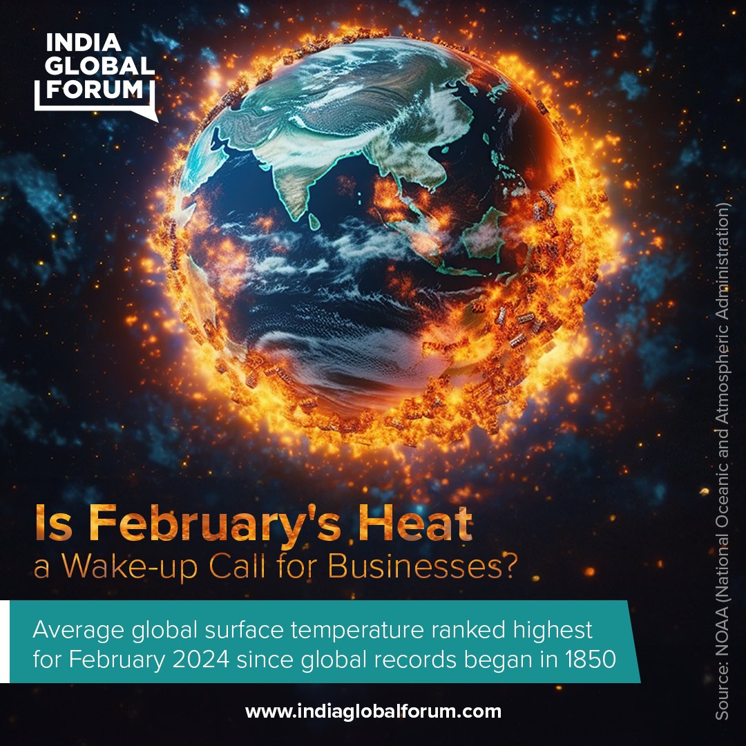 🌡️ February 2024 was the warmest on record, with temperatures 1.40°C above the 20th-century average. This marks the 45th consecutive February, with temperatures above average since 1850. The urgency for #ClimateAction is clear. Join the Conversation: indiaglobalforum.com/ClimateandBusi…