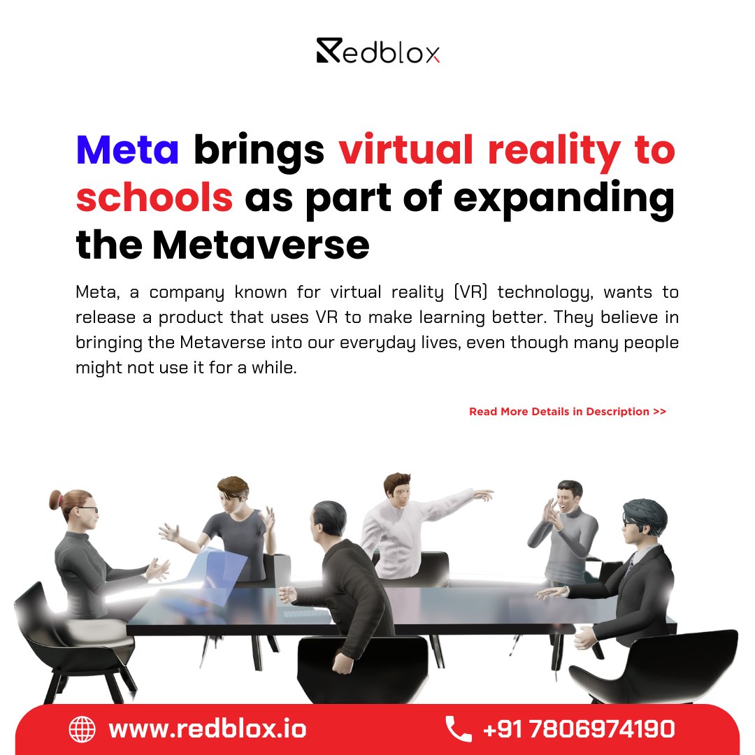 RedBloxIO's tweet photo. Meta, a company known for its virtual reality (VR) technology, wants to help teachers use VR in classrooms more easily.
❗️Check description
#Metaverse #VR #AR #Meta #VirtualReality #Redblox #MetaSchool #MetaverseEducation #Tech #Saas #B2B #VRQuest https://t.co/m7XynlwcEF