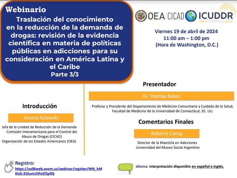 The Organization of American States (OAS) and Inter-American Drug Abuse Control Commission (CICAD) are hosting part 3 of their webinar series this Friday at 11:00 am EST. Click the link to register: us06web.zoom.us/webinar/regist…