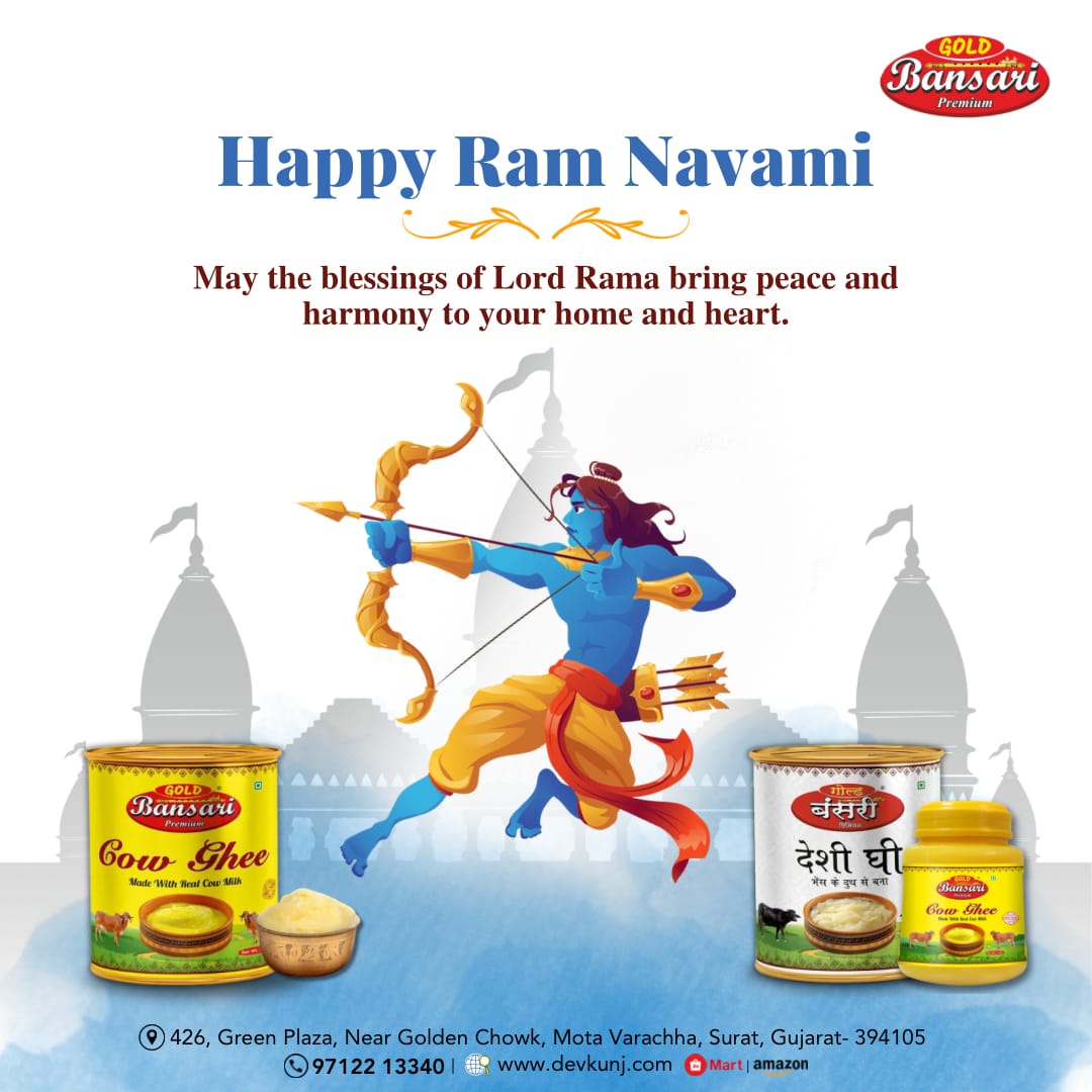 May the divine blessings of Lord Rama fill your life with joy and prosperity this Ram Navmi! 🙏✨
.
#goldbansari #ghee #RamNavmi #JaiShriRam #FestivalOfLights #DivineBlessings #Celebration #Spirituality #ayodhya