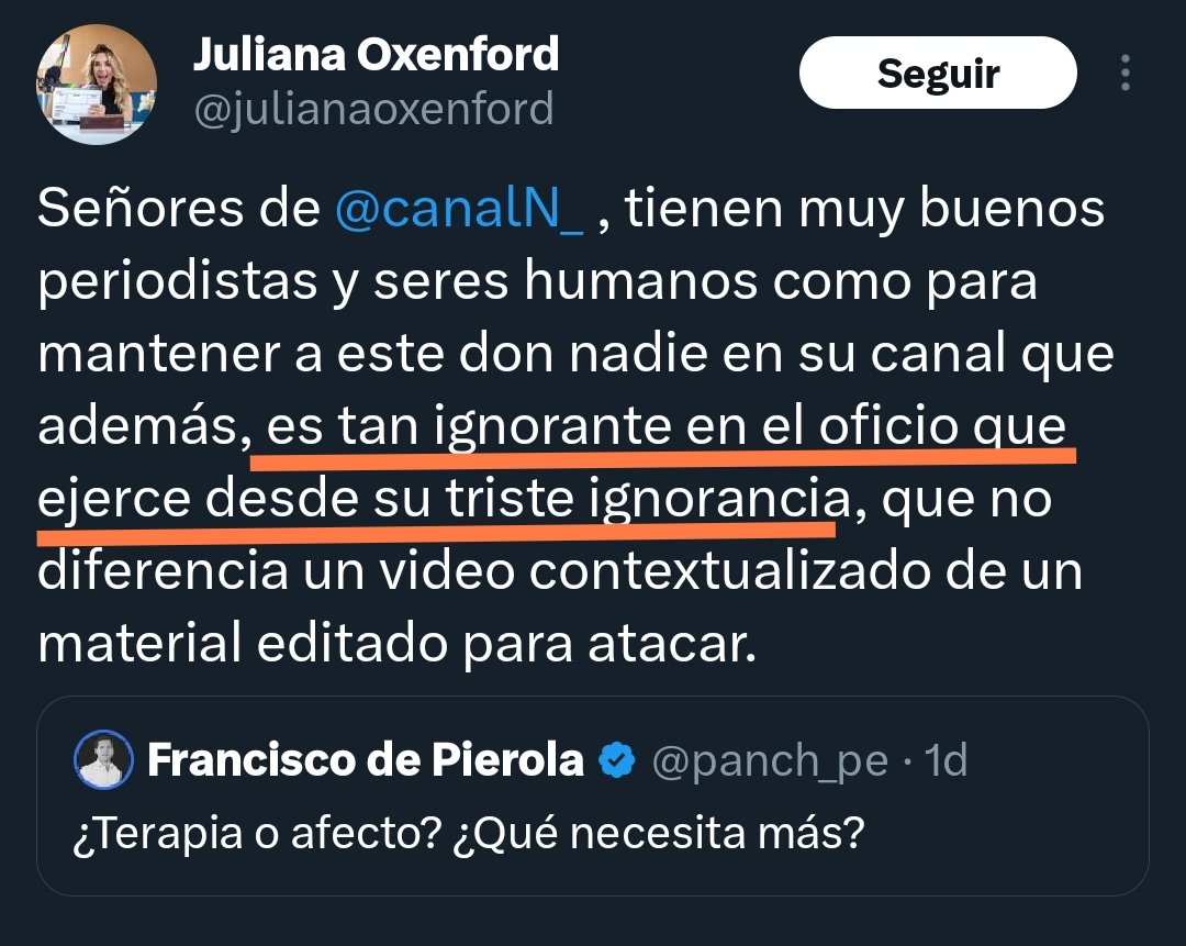 @julianaoxenford @canalN_ Sres de @atvpe como pudieron mantener al aire a una 'periodista' cuyo nivel de redacción es tan paupérrimo?
De @larepublica_pe se espera cualquier cosa....