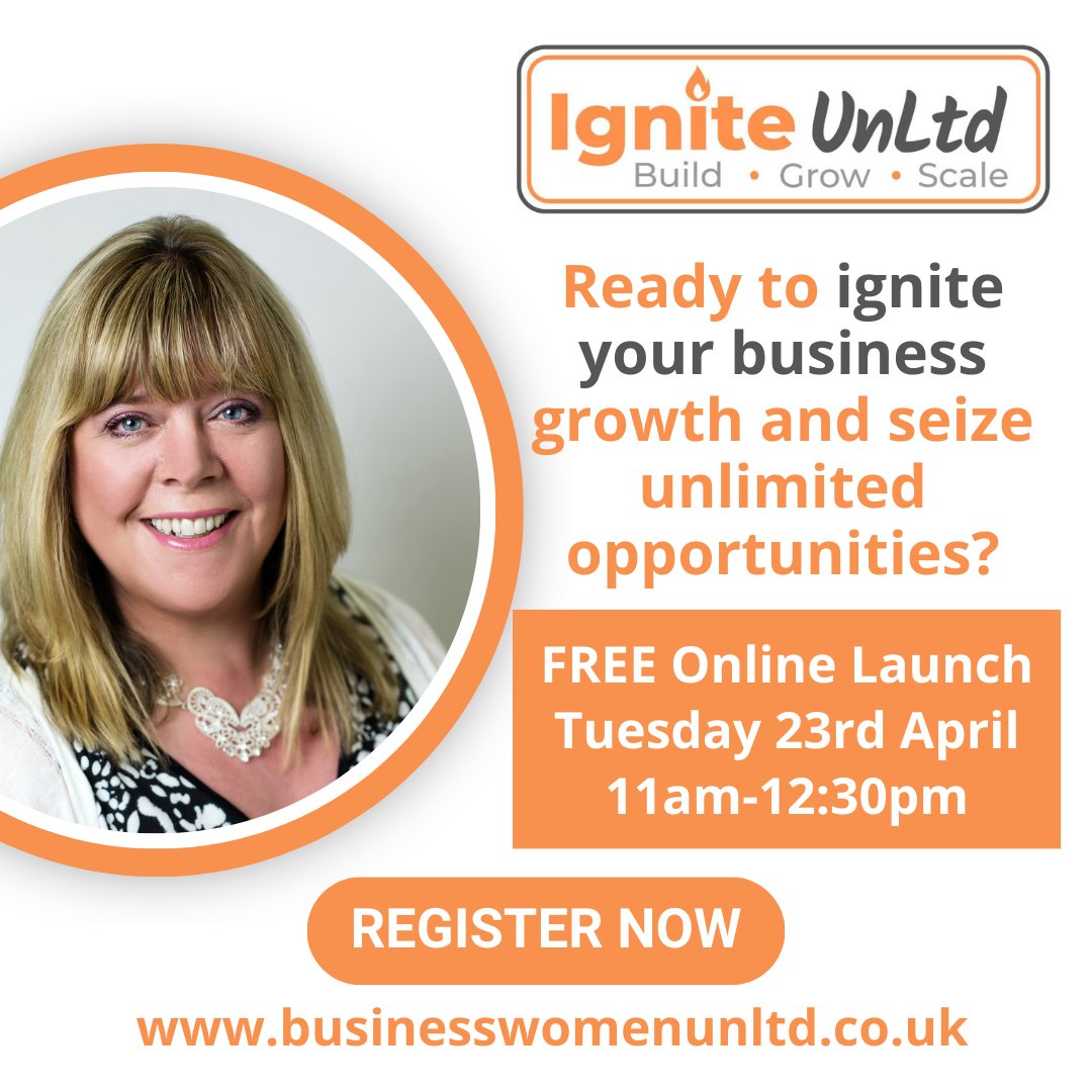 Are you ready to ignite your business growth and seize unlimited opportunities? Register now for our free online launch of Ignite UnLtd, a new 12-week programme, to help you power your business forward, through strategic lead generation. businesswomenunltd.co.uk/events/ignite-… #igniteunltd