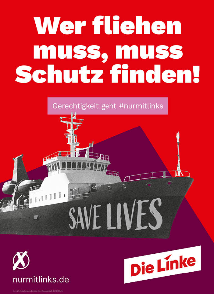 Wir sind froh, keine Plakate gegen uns selbst machen zu müssen.

Wer #GEAS-Abschottung geschaffen hat, sollte Geflüchtete auf dem Mittelmeer nicht für seinen Wahlkampf missbrauchen.

Wir meinen es ernst. Darum @CaroRackete und @dieLinke @europeanleft ❤️