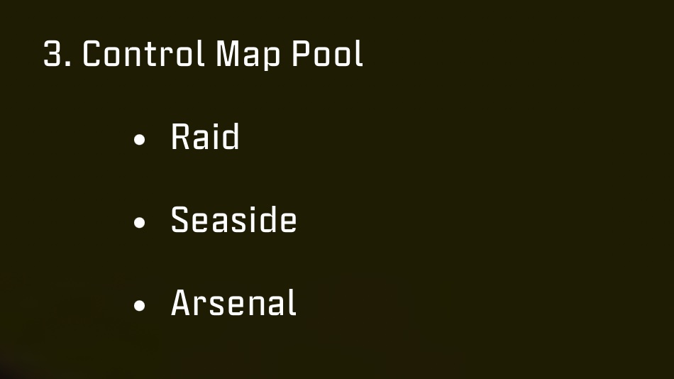 Another update to the map pool for Control, Seaside has been replaced by Coastal.