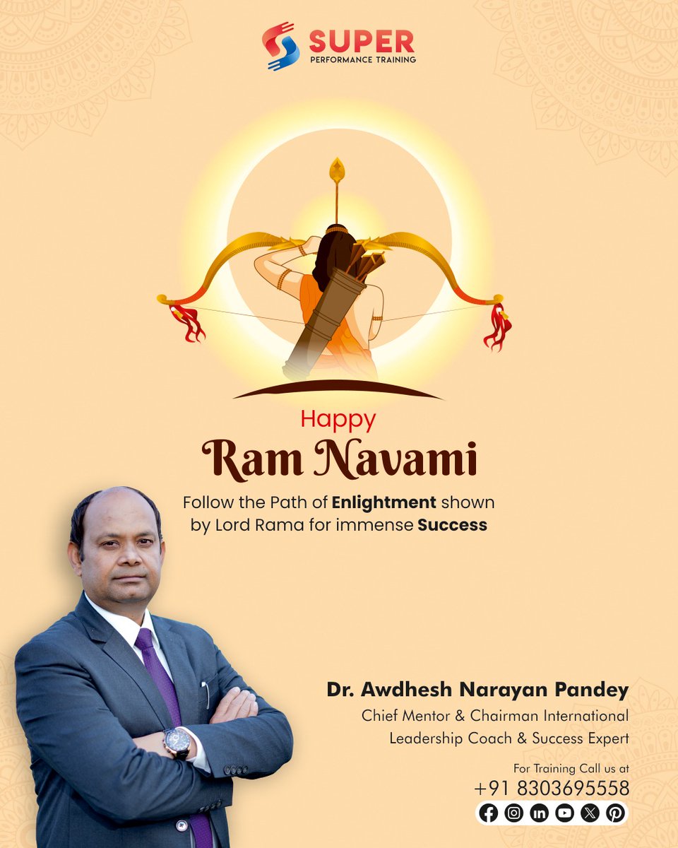 Celebrate this Ram Navmi by embracing Lord Rama's virtues. His path of righteousness leads to unparalleled success. Wishing you a prosperous and fulfilling Ram Navmi.

#Ramnavmi #Chaitranavratri #positivemindset #Motivationalquotes #Inspiringthoughts #awadheshnarayanpandey