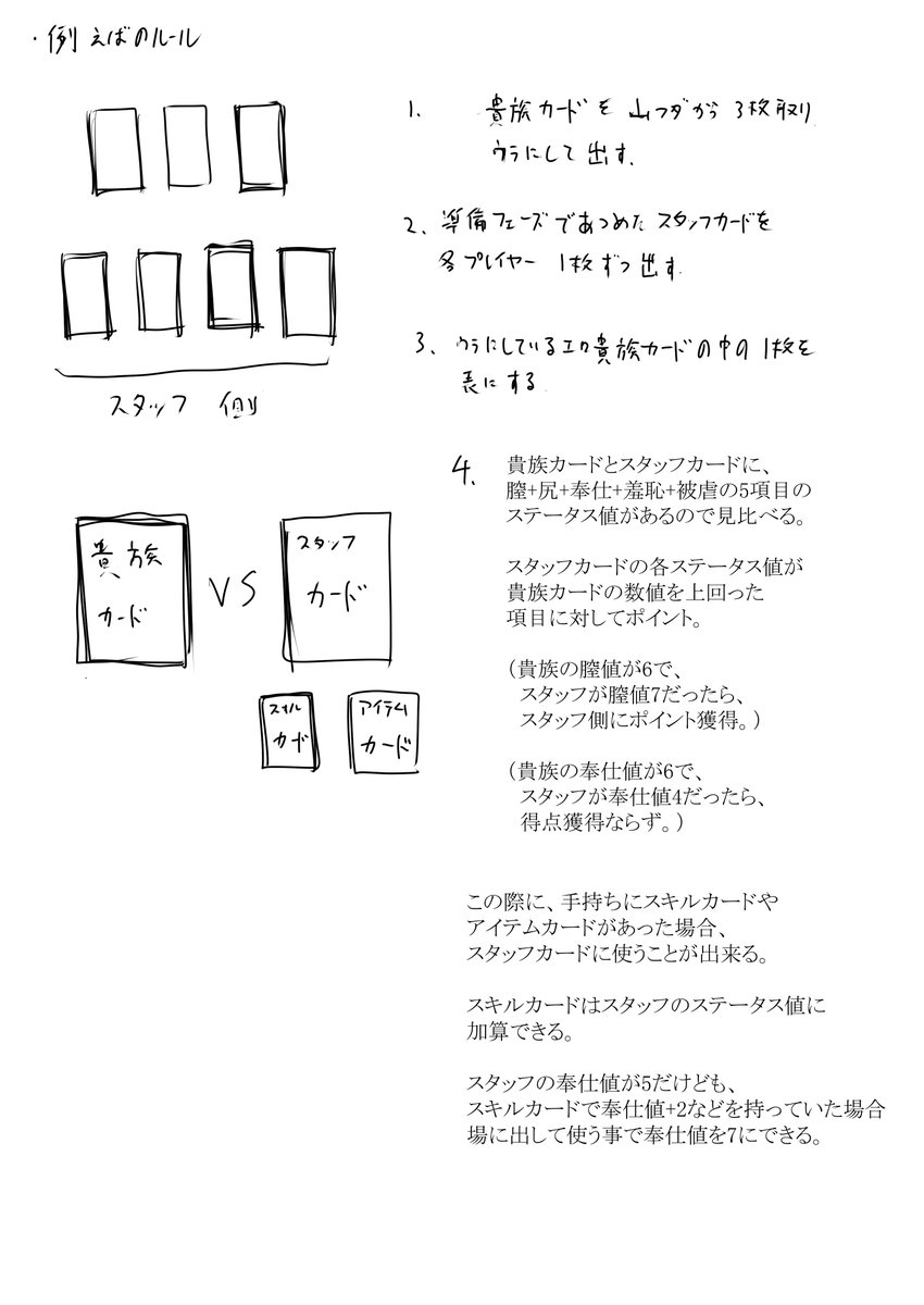 今のところ思いついてる、準備ターンを後のルール。
何かこの部分に結構もやもやしている。 