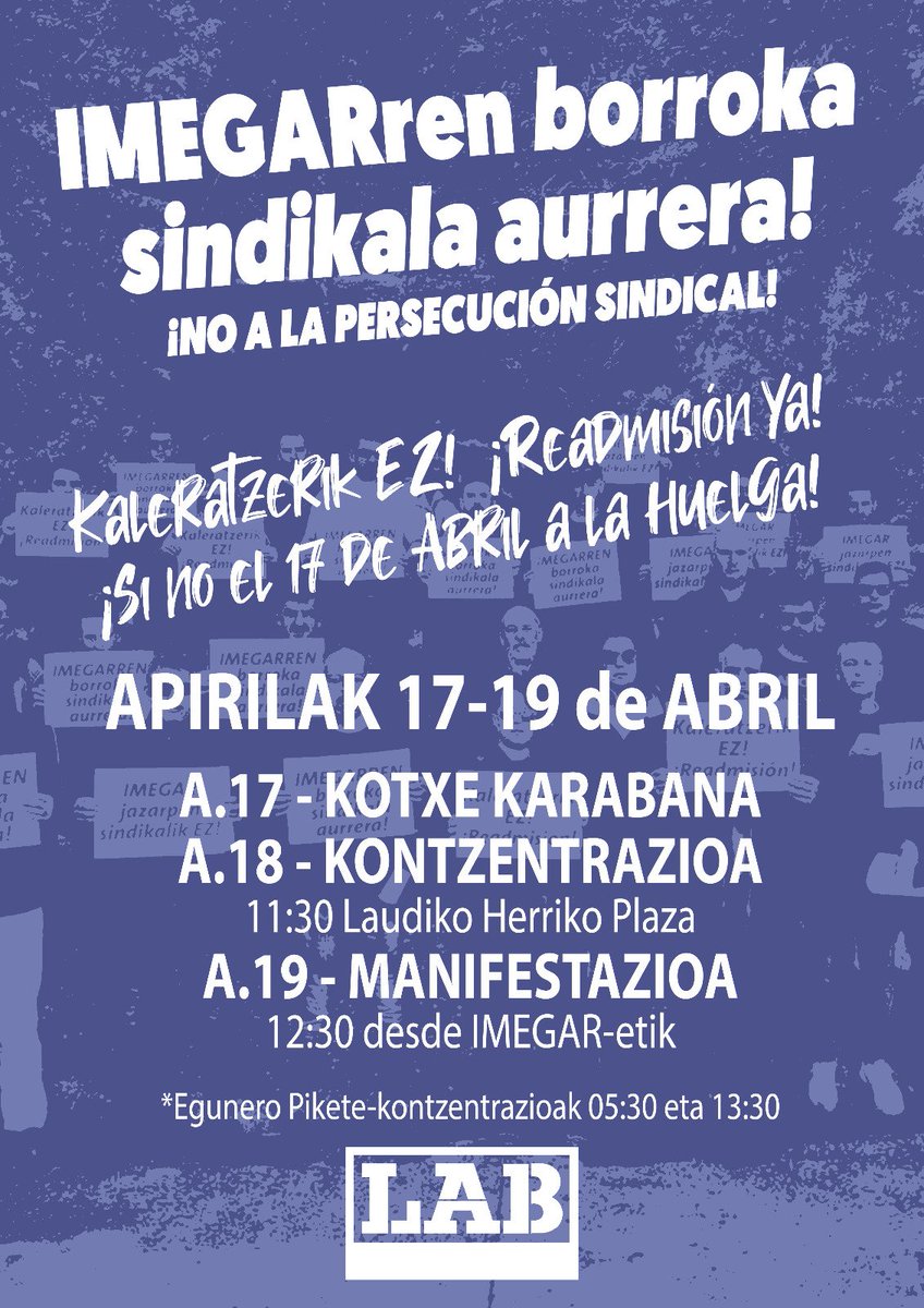 LABaiara's tweet photo. 🔴Lehen greba eguna IMEGAR lantokian Laudion, jarraipen oso zabalarekin
#KaleratzerikEZ
#ReadmisionYA
#BorrokaSindikalaAurrera

🔵Gran seguimiento en la primera jornada de huelga en #IMEGAR
en Laudio https://t.co/tMRrwZD5ny