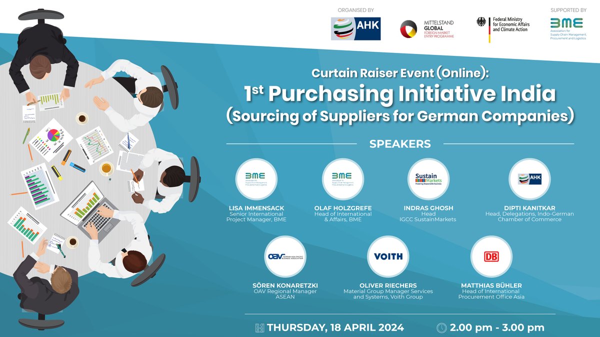 🔼Exciting Update: Meet our Speakers for the Curtain Raiser Event (Online) - First Purchasing Initiative India on April 18th! Connect with Indian suppliers to German industry across diverse sectors. l.indo-german.com/C0Lu