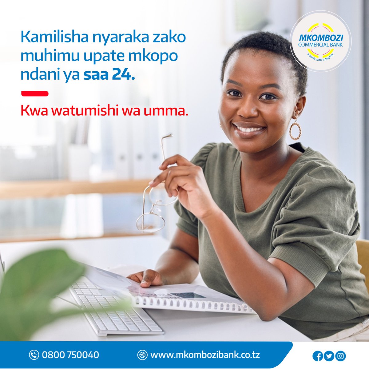 MkomboziBankPlc's tweet photo. Mkopo Chap ndani ya saa 24. 

Tunatoa mikopo ndani ya muda mchache kwa Watumishi wa Umma. 

Iwe unatafuta kufadhili mradi mpya wa biashara, au matumizi mengine binafsi, timu yetu ya wataalamu wenye uzoefu wapo kukusaidia kila hatua.

Tupigie bure 0800 750 040

#abankwithintegrity https://t.co/cjDY6PLcT2