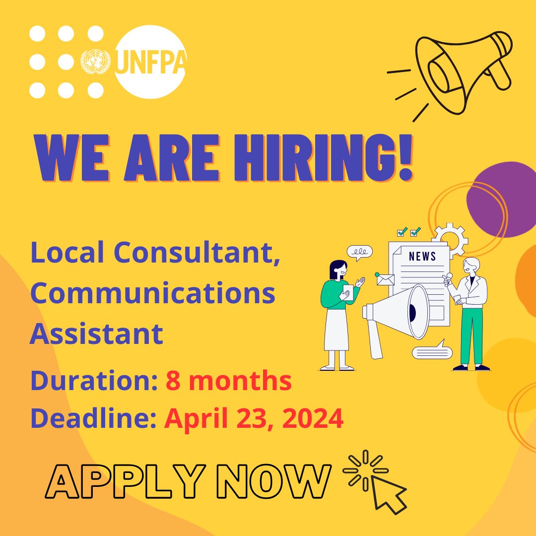 #JobAnnouncement! We are looking for Local Consultant, Communications assistant! Follow the link for more details about the position: unf.pa/3Q7dI46