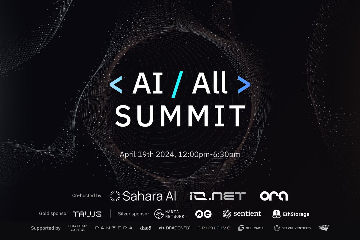 <AI / ALL> Summit Dubai during #TOKEN2049 is the place to meet the brightest minds in AI and Web3. Co-hosted by #SaharaAI @OraProtocol @ionet Big thanks to our sponsors: @TalusNetwork @MantaNetwork @0G_labs @EthStorage @SentientioJP RSVP NOW! lu.ma/aiallsummitdub…