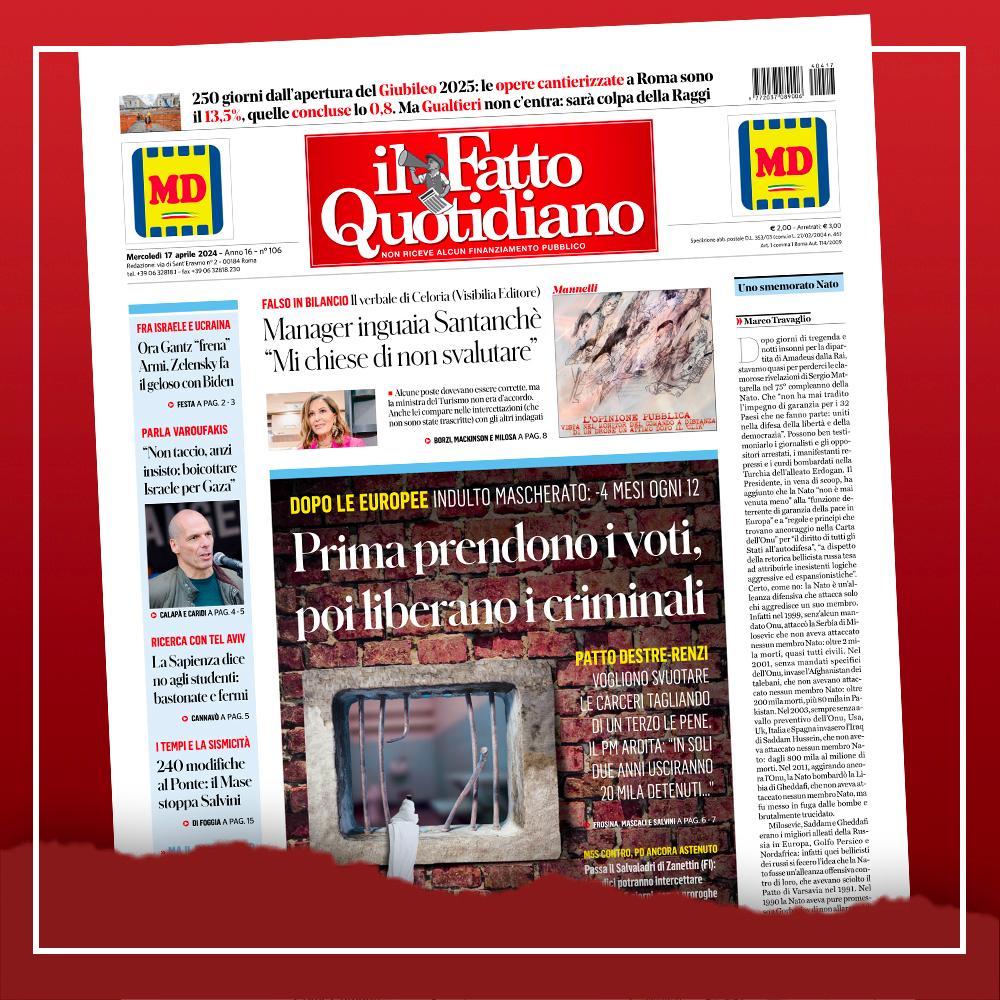 “Indulto e amnistia sono sempre sconfitte per lo #Stato', ripeteva all’insediamento il Guardasigilli Carlo #Nordio. E invece il suo ministero sta per dare il via libera a un indulto a tutti gli effetti. 

Leggi #IlFattoQuotidiano👉ilfat.to/3Q8g4Qi