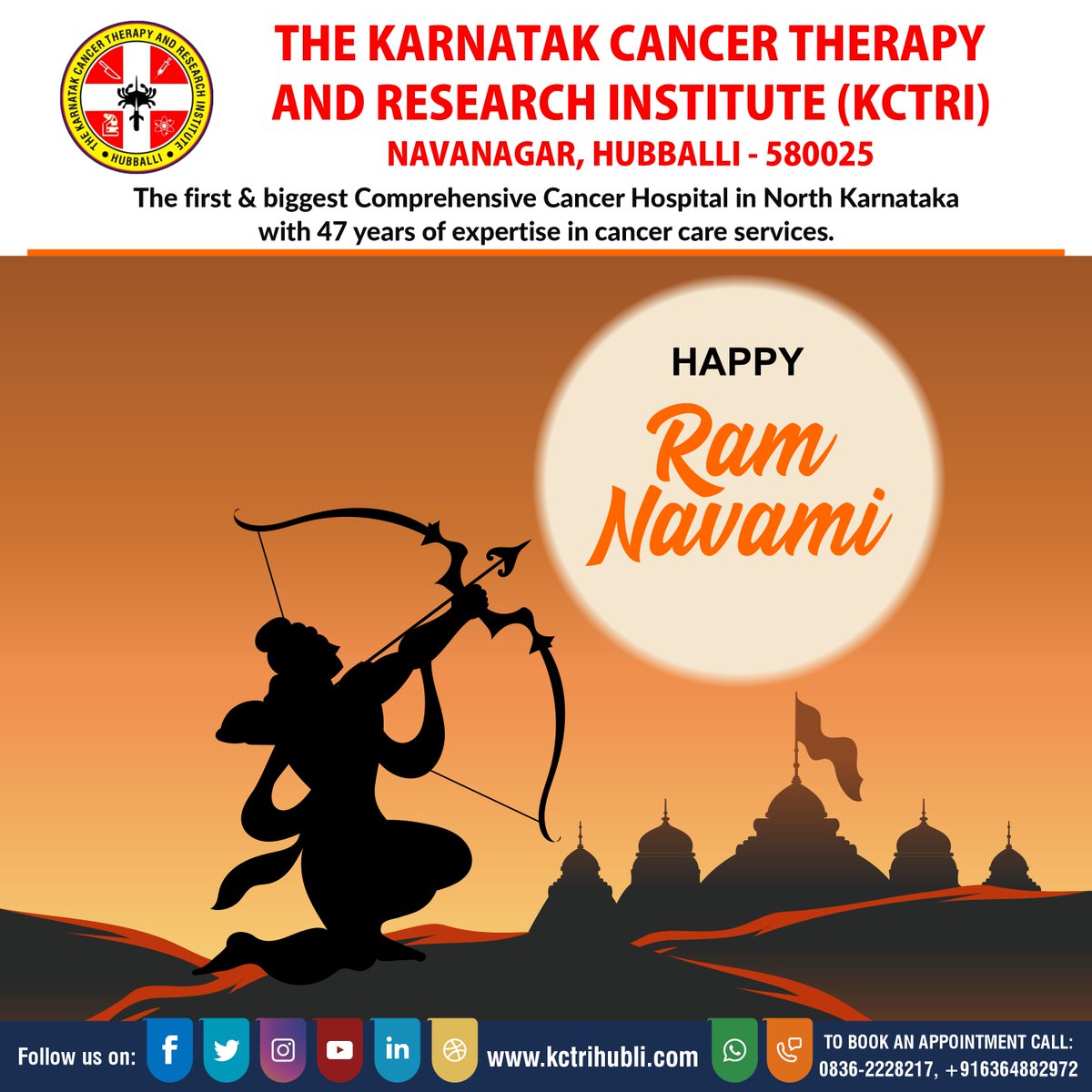 Happy Ram Navami 2024.

#ramnavami #ram #jaishreeram #ramayana #india #hublicancerhospital #kctrihubli #kctri #cancerhospital #drbrpatil #cancertreatment #bestcancerhospitals #bestcancerhospitalnearme #toponcology #bestcancerhospital #kctrinavanagrhubballi #oncologycare