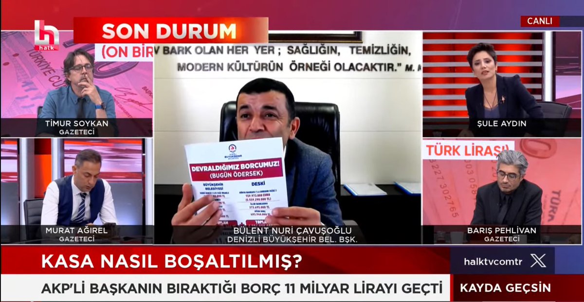 haberaktifcom's tweet photo. Denizli’de büyük soygun: 
“Belediyenin içinden geçmişler”

Denizli Belediyesi’nde AKP’li başkanın bıraktığı borç 11 milyar TL’yi aşarken yeni seçilen CHP’li başkan Bülent Nuri Çavuşoğlu, “Belediyenin içinden geçmişler, en alttan en yukarıya kadar herkes kasanın içine el uzatmış” dedi, soygunu tek tek anlattı.

Çavuşoğlu‘nun, Halk TV’de “Şule Aydın ile Kayda Geçsin” programında yaptığı açıklamalar şöyle:

—Bir kamu bankasından alınan 2 milyar liralık banka borcuna yıllık 1 milyar 200 bin lira faiz ödemek durumundayız. Dört senede 8 milyar lirayı bulacak.

—Krediyi Mayıs ayında almışlar, Temmuz ayının sonuna kadar parayı sıfır faizde tutmuşlar.

-Paranın 10’da 1’ini, 200 milyon lirasını geçen yılın mayıs ayından bugüne kadar vadesiz hesapta tutmuşlar.

-Kötü bütçe yönetimi sonucunda bugün itibarıyla 11.130.969.000 TL toplam borcumuz var.

İŞTİRAK ŞİRKETLERİ 
ÜZERİNDEN USULSÜZLÜK

-Sadece bu yılın Şubat ve Mart aylarını inceleyebildik, Denizli’de dergisi, televizyonu, yayınları olan biri üstünden sürekli ödenen yüksek miktarda fatura parası var.

-Mevcut belediye başkanının reklam videolarının parasını bile belediyeden ödemişler.

-Denizli’de adını duymadığım internet sitelerine para dağıtmışlar.

-Kültür AŞ şirketi üzerinde 350 billboard var, 200 tanesi nerede bilmiyorum. Kayıt yok.

-Üzerinde ve içinde eski başkanın resimlerinin bulunduğu bir boyama kitabı bastırmışlar 15 Mart’ta ve 700 bin lirayı belediyeden ödemişler.

-1 milyar 540 bin liralık 6 Mart tarihli bir branda faturası var. Altına ‘teslim alındı’ diye imza atılmış ancak imza atanlara soruyorum “biz almadık başkanım” diyorlar.

-26 Mart‘ta yerel bir televizyona tanıtım filmi yayınlanması için 438 bin lira vermişler. 

-Bu paraları ceplerinden değil belediyeden ödemişler. Özellikle bir kişiye ödenen para çok fazla miktarda.

-Denizli’de adını duymadığım bir sürü internet medya şirketlerine, gazetelerine reklam vermişler. Ve bu şirketlerin çok büyük bir çoğunluğu İstanbul merkezli. Bugün sitelerin internet sayfaları bile çalışmıyor.

-15 Mart‘ta seçim reklamı için panolar yaptırmışlar on tanesi 720.000 TL’ye. 

-Basın Daire Başkanlığı’nda 45’e yakın adam çalışıyor. 15 tane kameraman var görünüyor.

KAMERA KAYITLARINI SİLMİŞLER

-Bir iştirak şirketindeki kamera kayıtlarını silmişler. 2 Nisan’da bilgisayara format atmışlar. 3 Nisan’da diskini değiştirmişler. Hard diskin nerede olduğunu bilmiyoruz.

-Savcılığa suç duyurusunda bulunacağım ve adı geçen kişilerin mallarına tedbir konulmasını isteyeceğim.