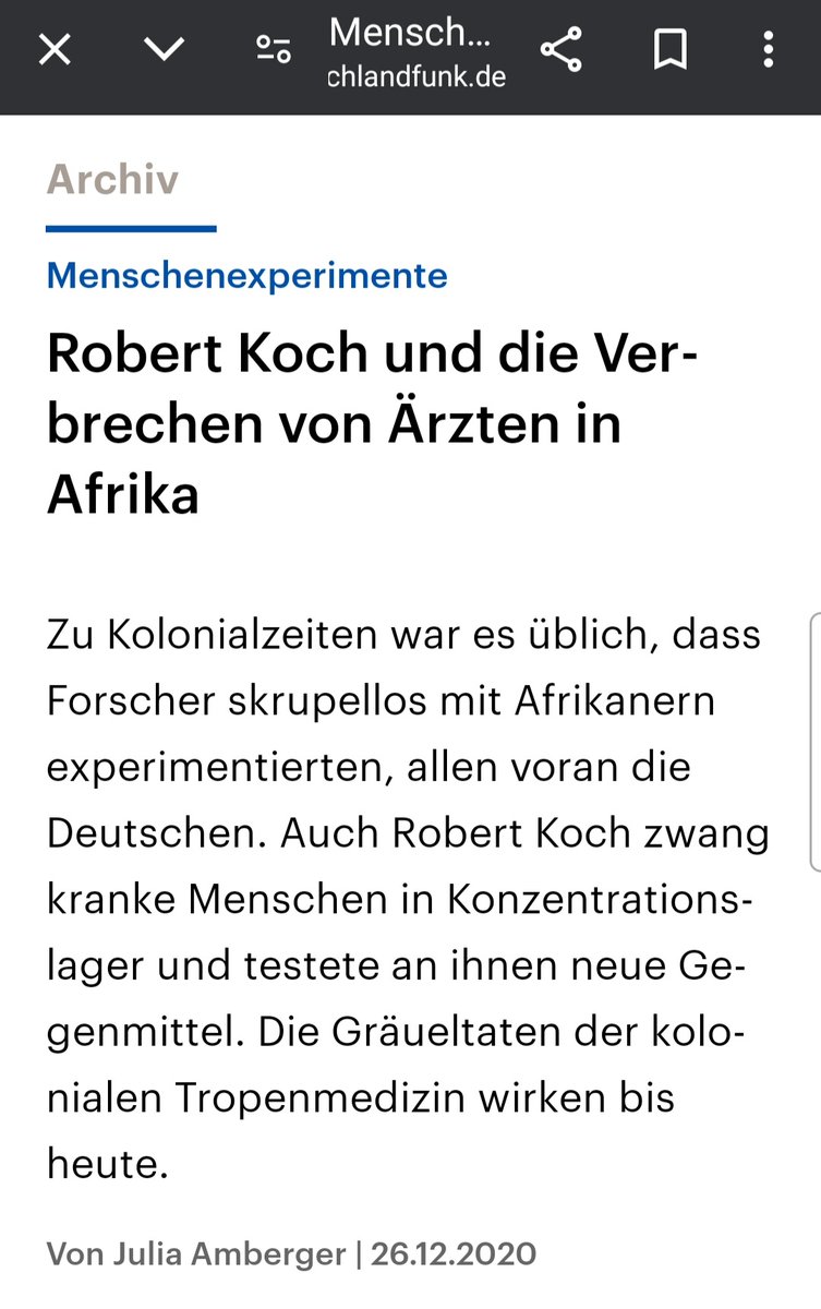 @FrauHodl Man staune, normalerweise sind dt Ärzte lieber nach Afrika gereist, um ihre Experimente durchzuführen, haben dafür sogar die ersten KZs geschaffen, mit dabei: Ein Robert Koch. Aber darüber spricht man ja heute nicht mehr. Nennt sogar ein Institut, Schulen etc nach ihm 🤷