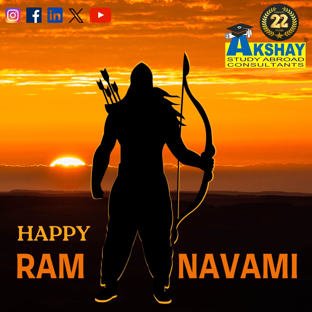 Celebrate the triumph of virtue on this auspicious Ram Navami!
May Lord Ram's blessings illuminate your path with peace, prosperity, and positivity. 🙏✨
#AkshayStudyAbroad #Nashik #StudyAbroad #JaiShreeRam #RamNavami