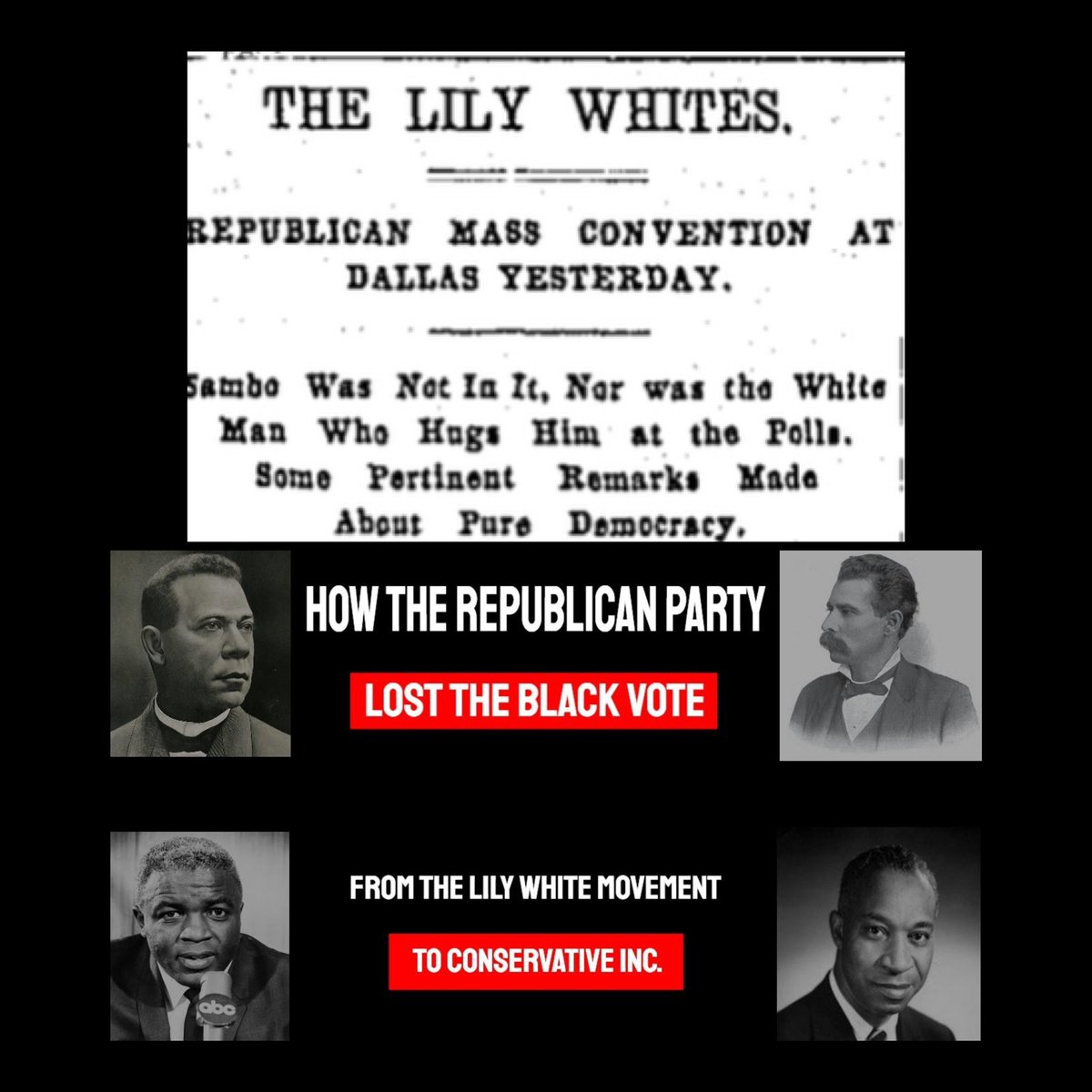 Yes the #RepublicanParty use to be the party of #blackpeople but we can’t forget about the The #LilyWhiteMovement, an anti-black political movement within the Republican Party in the #UnitedStates in the late 19th and early 20th centuries. The black-and-tan faction was a biracial