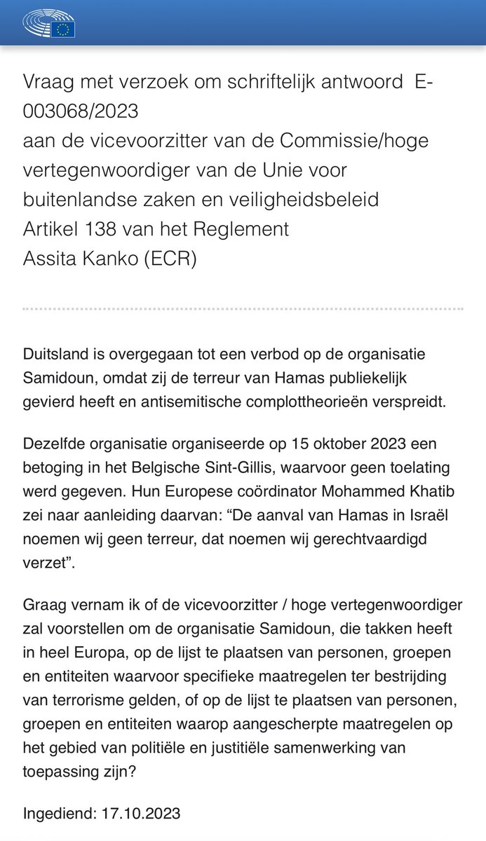 Schandalig dat die man een forum krijgt en dat het gevaar van zijn activiteiten geminimaliseerd wordt. Dit maakt me woedend en bezorgd. Het is dezelfde Mohammed Khatib die na de aanslag van 7 October in Brussel zei: “De aanval van Hamas in Israël noemen wij geen terreur, dat