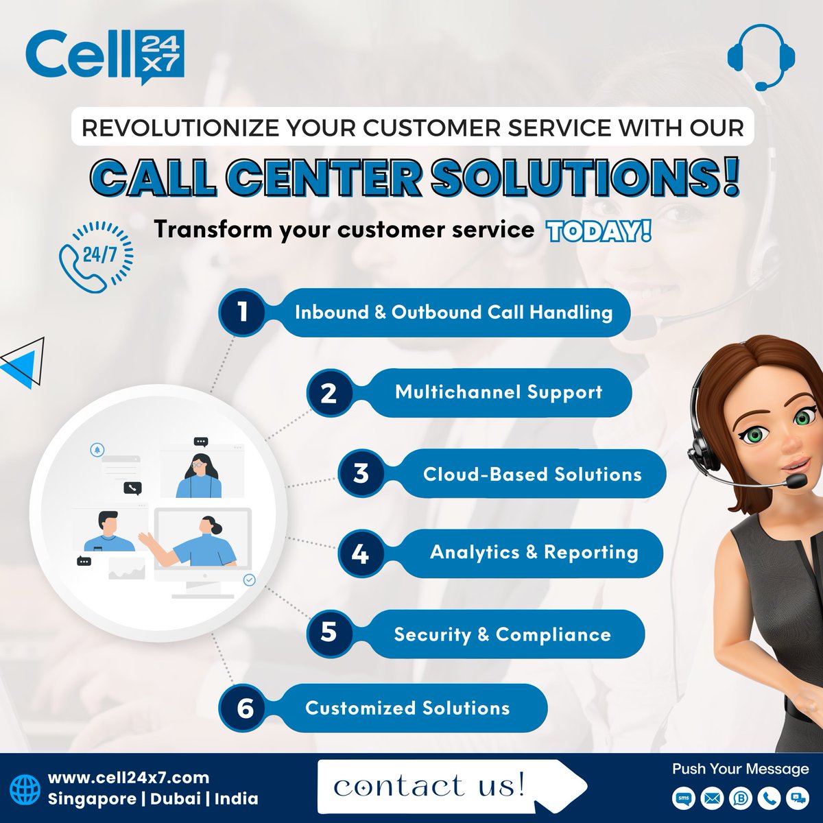 Empower your business with seamless customer interactions and superior support! 

#CallCenterSolutions #CustomerService #InboundCalls #OutboundCalls #CloudSolutions #Analytics #Cell24x7