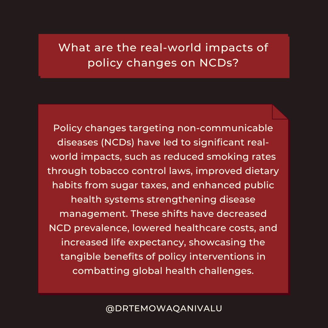 Unveiling the power of policy for health:  Reduced smoking rates and stronger healthcare systems are just the start! #NCDs #BeatNCDs #PublicHealth #SugarTax #NoTobacco #HealthPolicy #SDG3_4 #drtemowaqanivalu #drtemokwaqanivalu #temowaqanivalureviews #DrTemoWaqanivalureviews