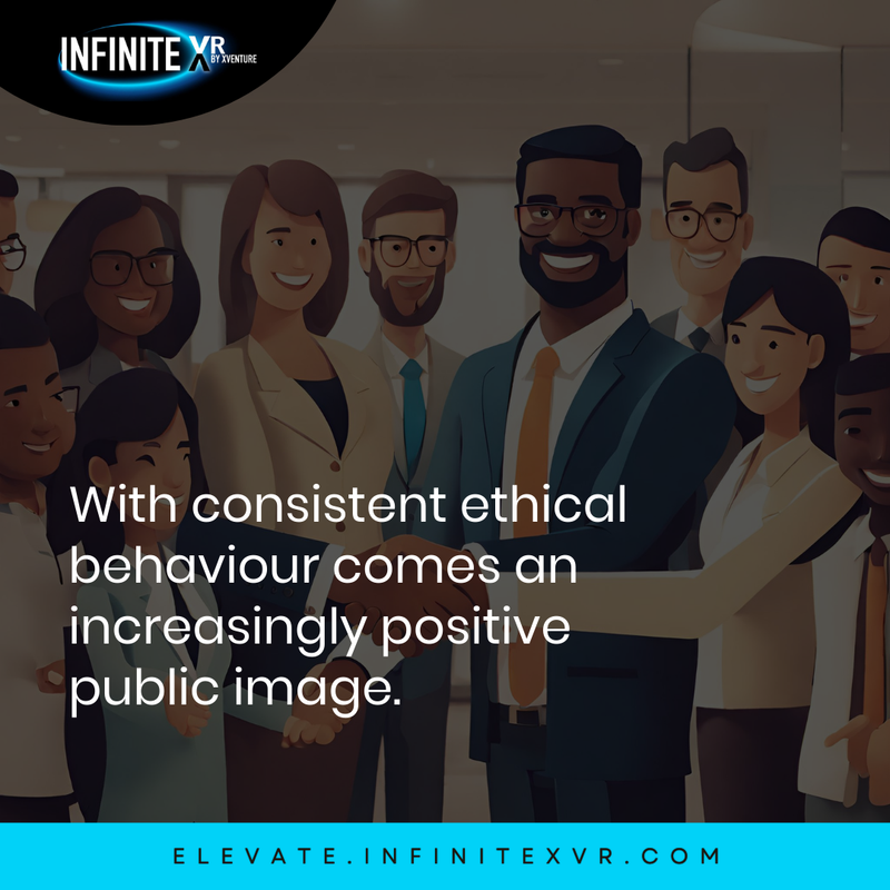 🙆‍♀️ To maintain a good reputation, businesses need to focus on ethics. 

This means treating employees well, respecting the environment, and being fair in pricing and how they treat customers.

#InfiniteXVR #BusinessEthics #BuildingEthicalExcellence #EthicalCulture