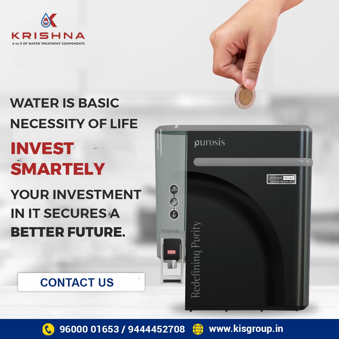 Pure hydration, pure satisfaction! Discover the difference with our advanced water purification systems. Say goodbye to impurities and hello to crisp, refreshing hydration. Your health deserves the best!
visit us@ kisgroup.in
#waterpurification #kisgroup #watersoftner